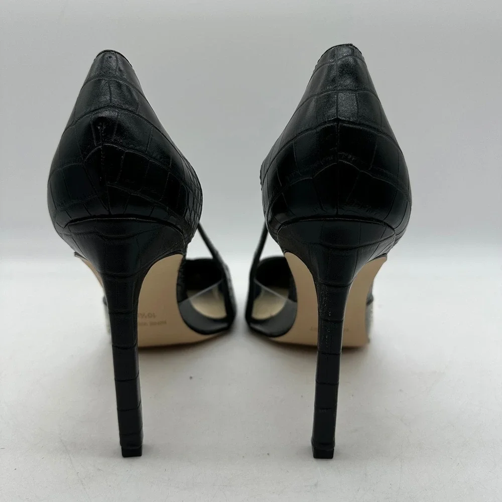 Nine West Womens 10.5 Trivs3 Black‎ Croc Pointed Toe Clear Panel Stiletto Pumps